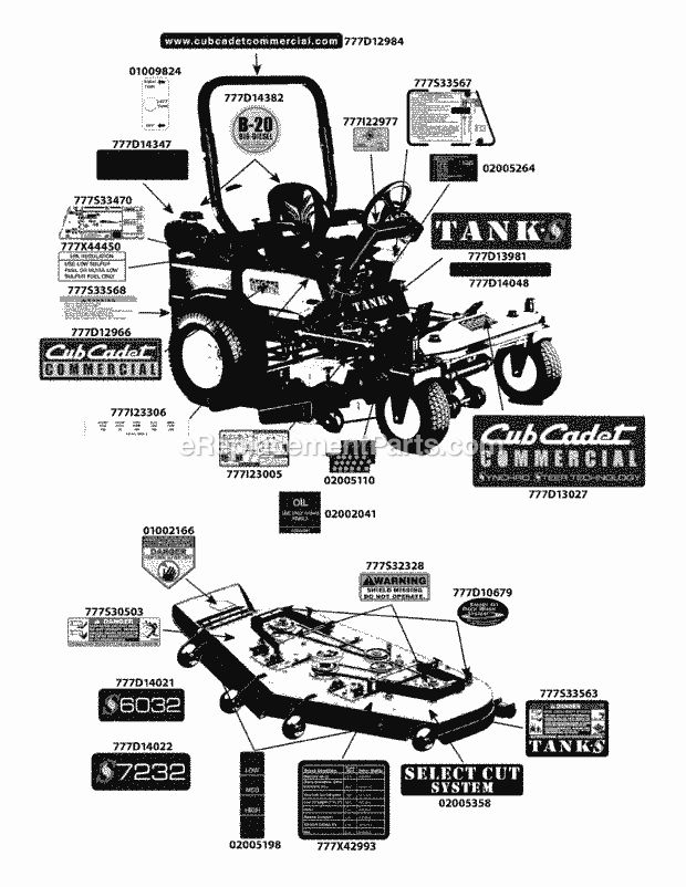 Label Map Diagram and Parts List for S6032-D 53AY8DU6050 Cub Cadet Sprayer